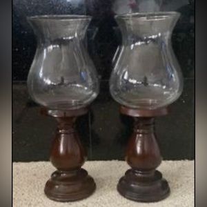 Beautiful Hurricane Candle Holders with Wooden base